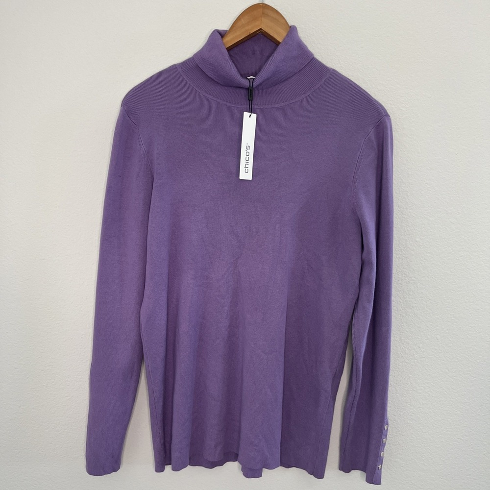 Chico's Purple Long Sleeve Soft Ribbed Turtleneck Sweater  SZ 2/ L New Preppy
